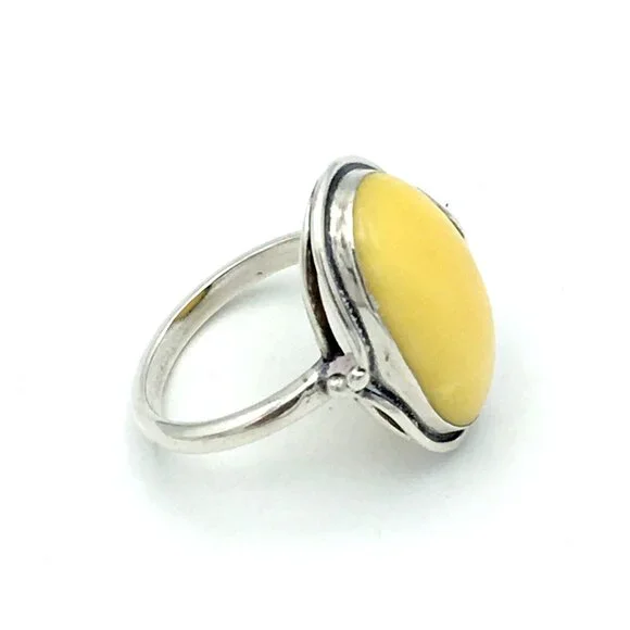 BALTIC egg yolk amber sterling silver size 9 ring - Art Nouveau style calla lily